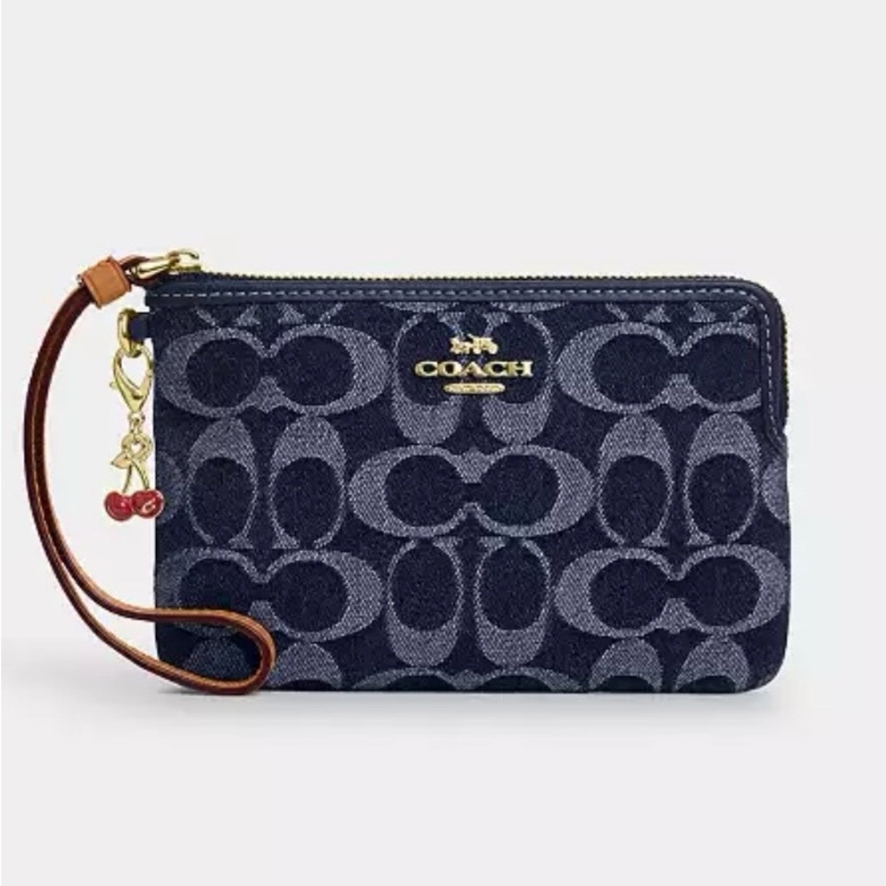 Coach Corner Zip Wristlet in Signature Denim!